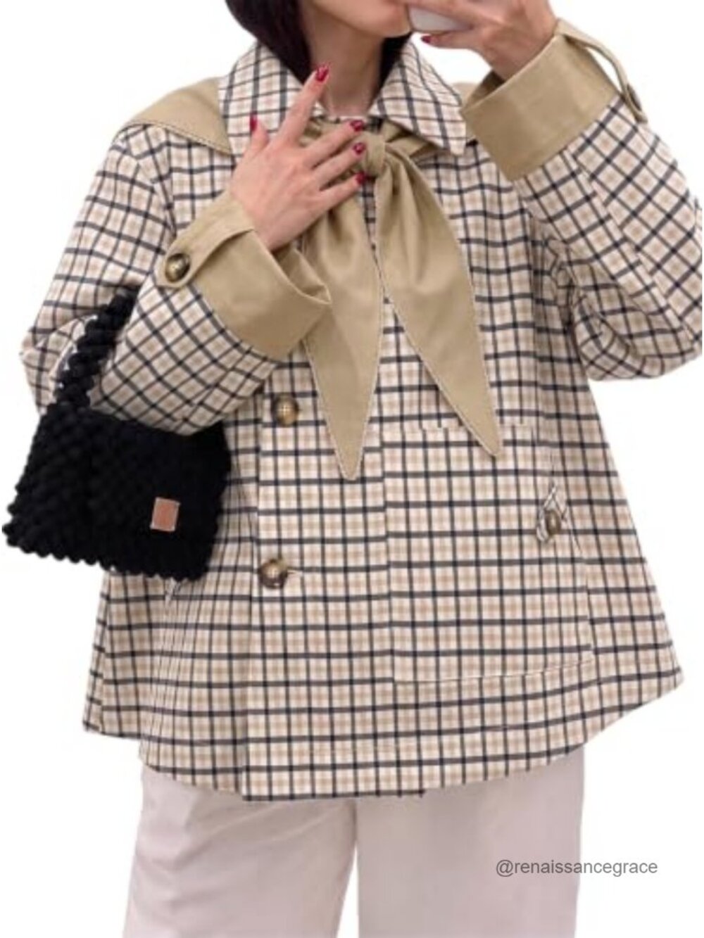 Cropped Trench Coat Single Breasted Shoulder Cape Jacket Detachable Scarf